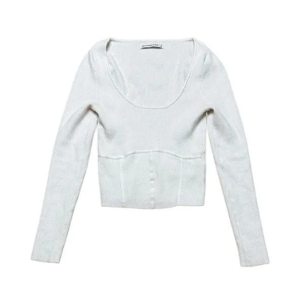 Abercrombie & Fitch Scoop Neck Long Sleeve Sweater Top White Small - Image 3