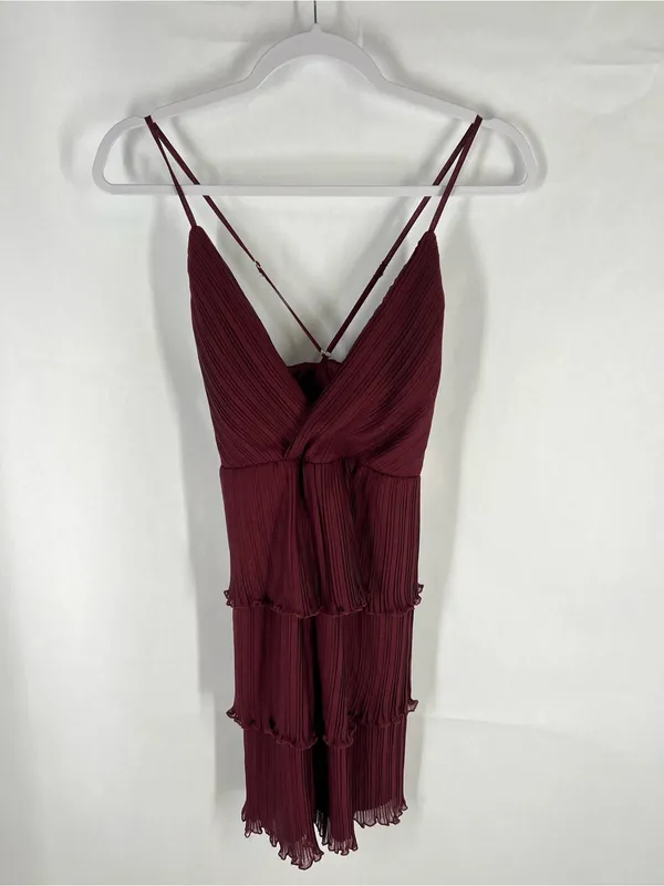 NWT Altar’d State Burgundy Pleated Tiered Mini Dress Size S - Image 3