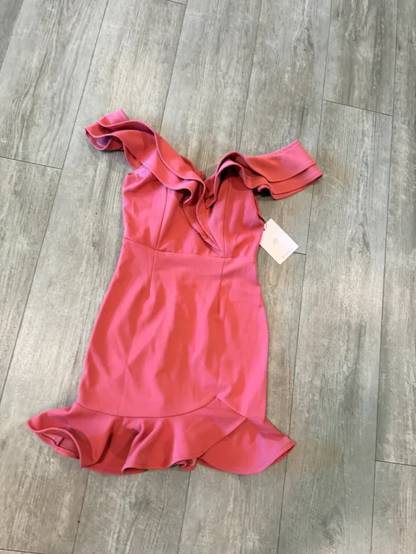 Hello Molly One-Shoulder Ruffle Bodycon Dress in Rose - Image 9