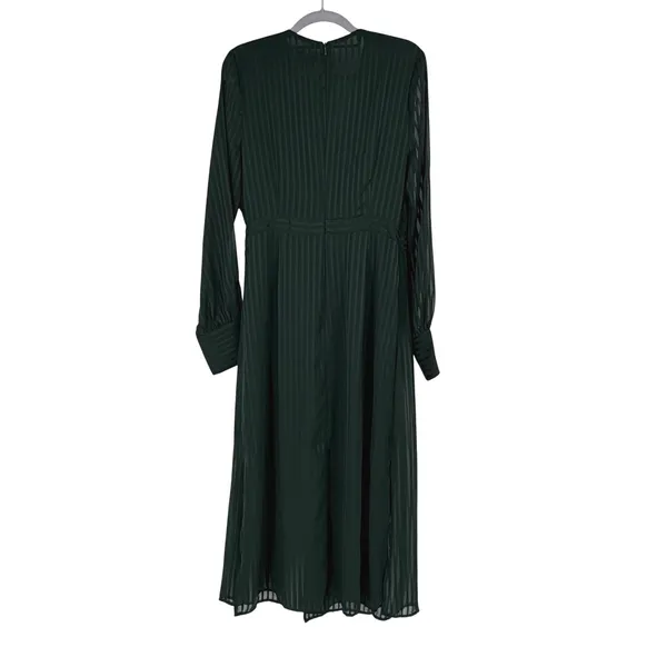 Bardot Womens Emerald Green Striped Midi Dress Sheer‎ Long Sleeve Size 8 - Image 2