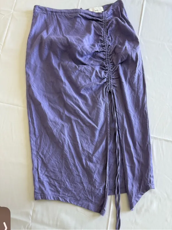 By Anthropologie Ruched Side-Slit‎ Linen Midi Skirt - Image 5
