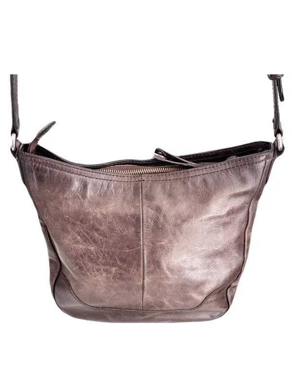Frye ‘Melissa Button’ Grey Distressed Leather Crossbody Bag - Image 4