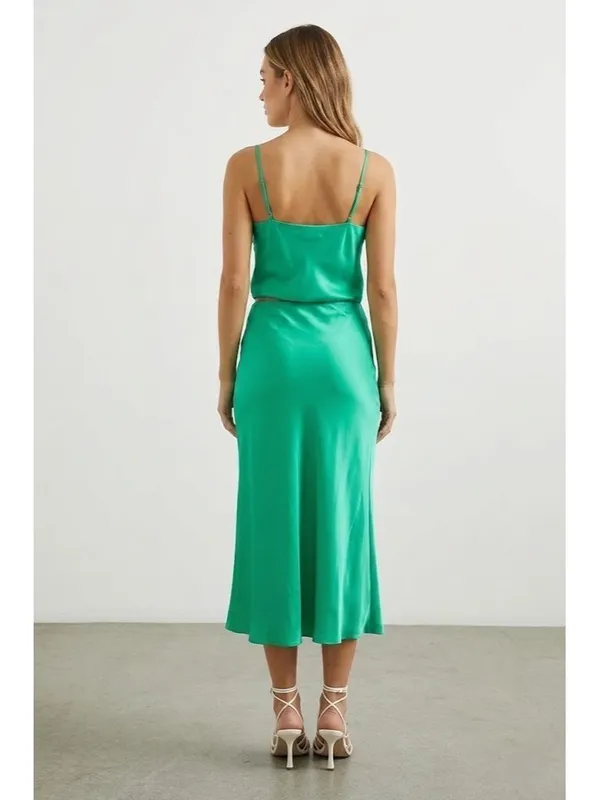 NWT Rails Maya in Jade Green Bias Cut Satin A-line Side Slit Slip Skirt XS - Image 3