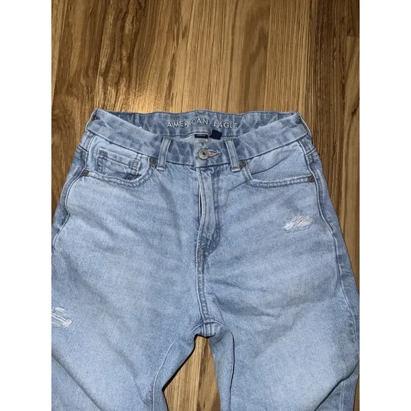 American Eagle Curvy Mom Jean Women's‎ Sz 00 Blue High Rise Distressed - Image 2