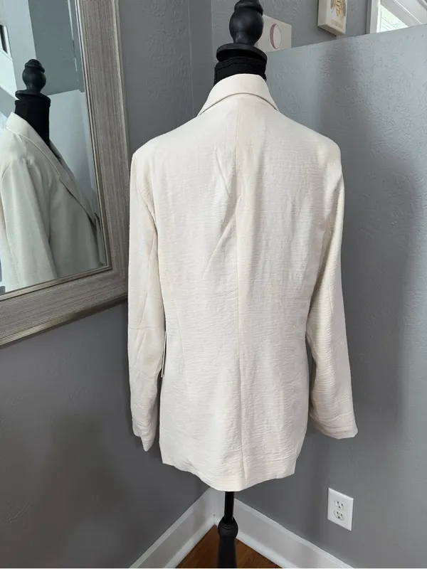 NWT Joie lightweight, open cream blazer subtle crinkle-texture notched lapel SM - Image 5