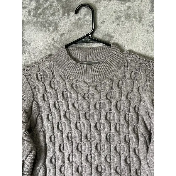 Anthropologie Cable Knit Mock Neck Balloon Sleeve Cropped Sweater Gray Size S - Image 2