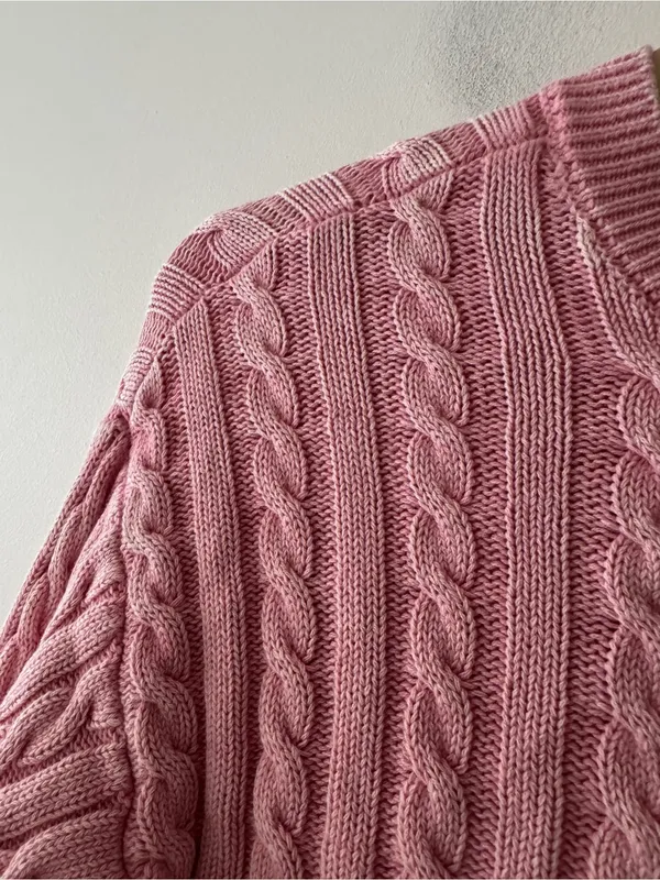 Aerie Pink Cable Knit Cropped Sweater - Image 4