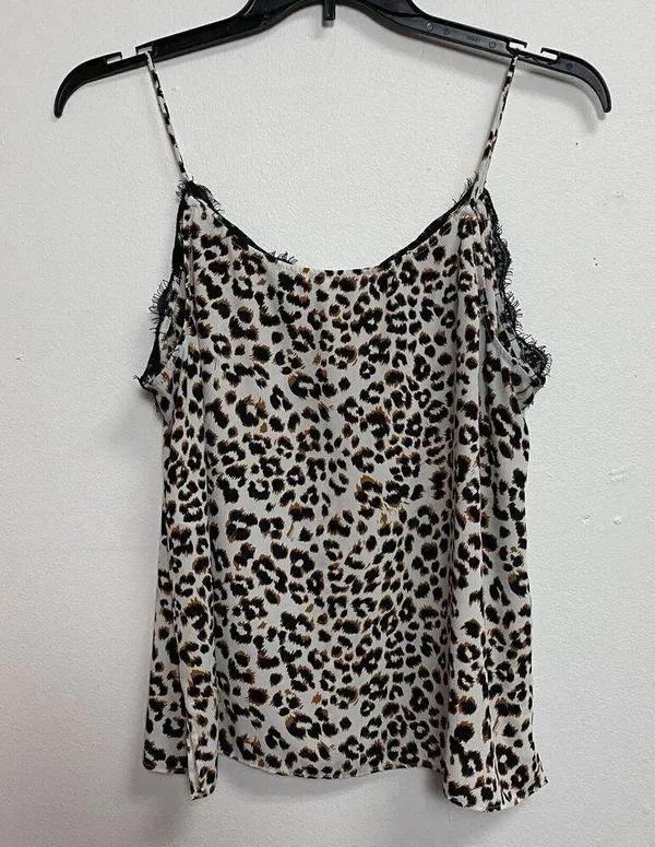 Bar III Slip On Cami Women’s XL Black Ivory Animal Print Eyelash Lace Tank Top - Image 5