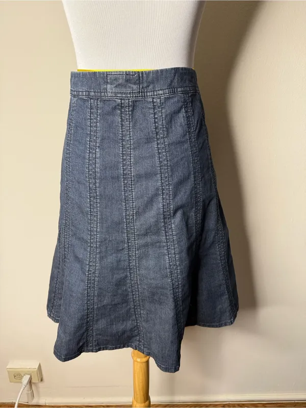 Idra Anthropologie Dark Denim Paneled A-Line Skirt - Image 4