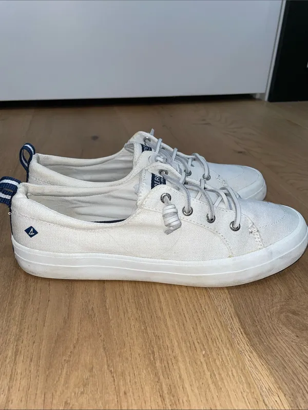 Sperry Crest Vibe White Canvas Low-Top Sneakers with Navy Accents Size 9.5 - Image 7