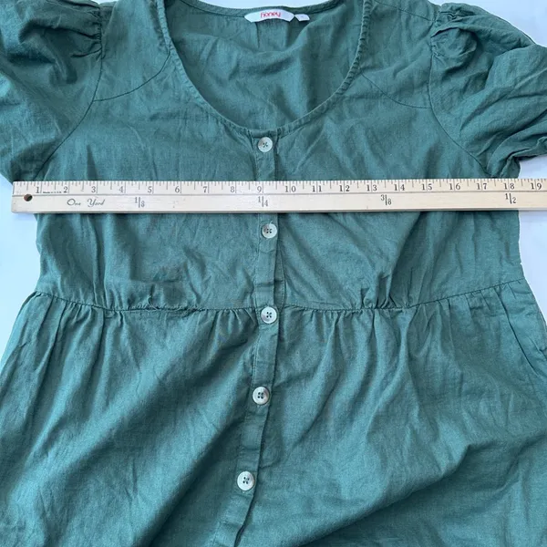 Honey Button Front Dress Puff‎ Sleeve Tiered Hem Casual Green Women's Large - Image 11