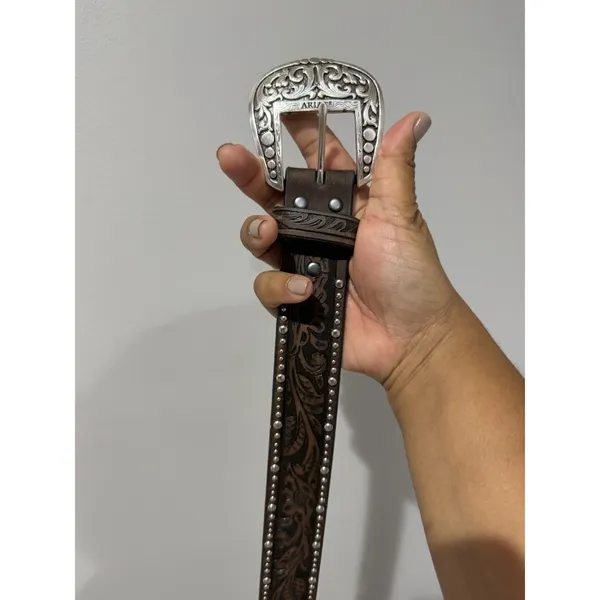 ARIAT WOMEN'S TOOLED & STUDDED LEATHER BELT Brown - Image 6