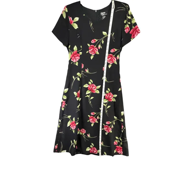 Vintage 90s Dawn Joy Floral Midi Dress Womens 5/6 Black Red Rose Romantic Goth - Image 9