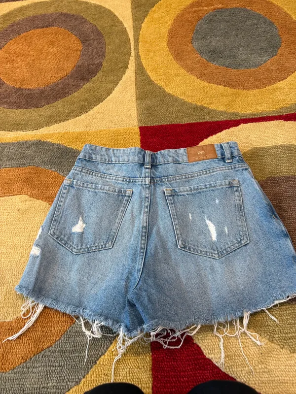 Zara Women Denim Jean Wrap Mini Skort Distressed Back Shorts Size XS - Image 4