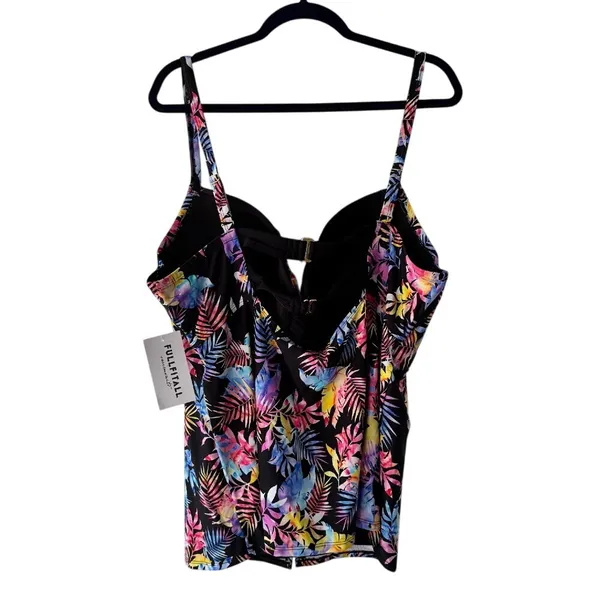 Fullfitall Women Tropical Palm Print Tankini Top Black Multicolor‎ Size 24 NWT - Image 2
