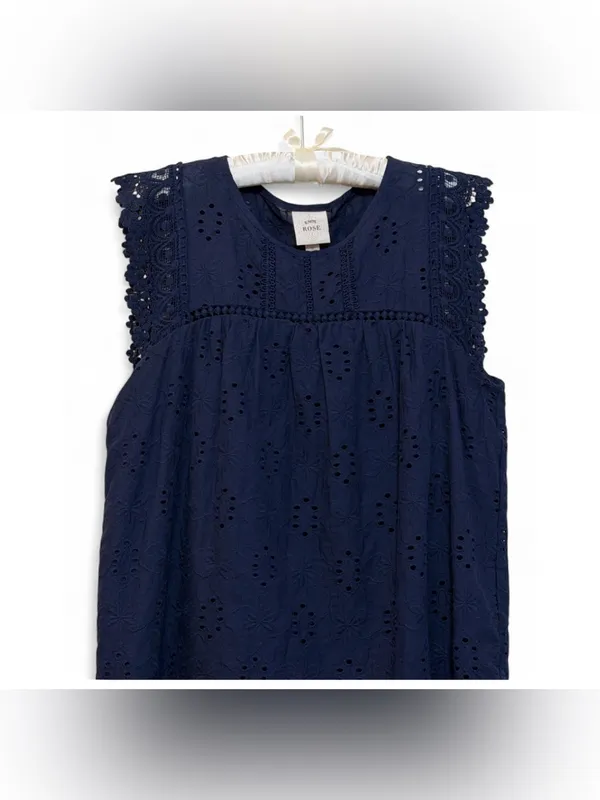 Knox Rose Women’s Boho Navy Eyelet Embroidered Lace Sleeveless Tank Blouse SizeS - Image 10