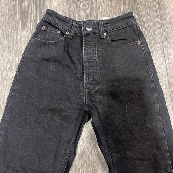 Womens Black Distressed Mom Jeans Size 2 - Image 2