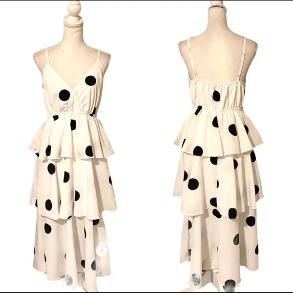O.P.T Polka dot midi Dress layered ruffles Black Size XS - Image 2