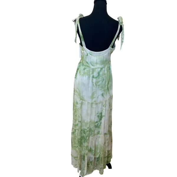 Line + Dot Green Tropical Maxi Dress SMALL Tiered Ruffle Cottage Vacation $115 - Image 13