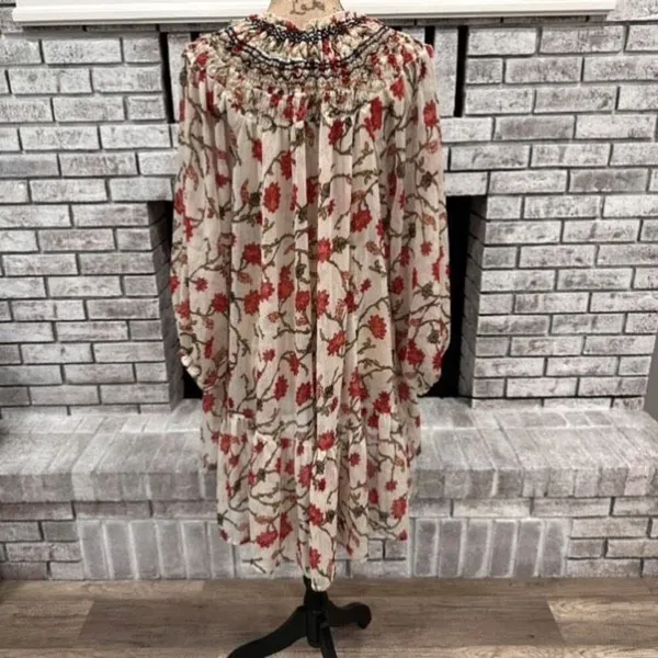 Free People Women's Keeping Up With Kara Floral Tunic Top Ivory Red Size Medium‎ - Image 2