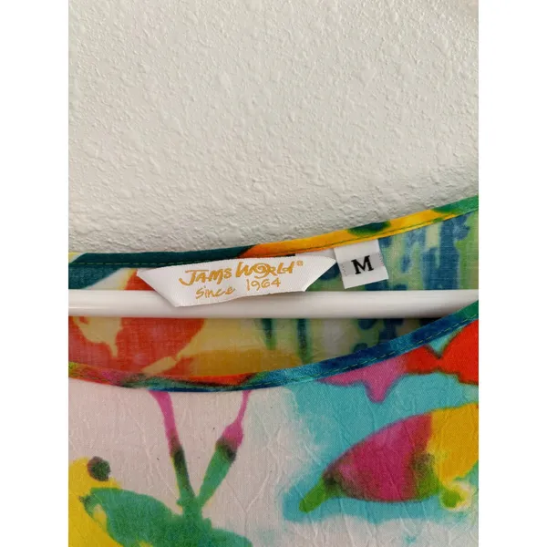 Vintage Jams‎ World Top Womens Medium Hawaiian Tropical Art Cold Shoulder Cotton - Image 3