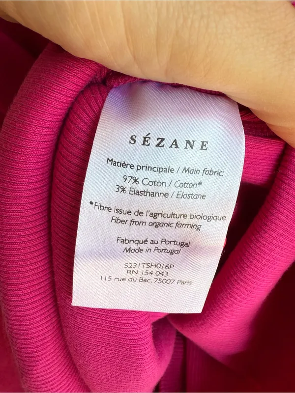 Sezane Fuchsia Short Sleeve Ribbed Polo Top - Image 6