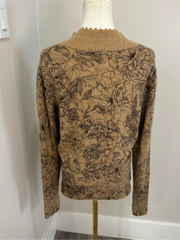 Saks 5th Avenue 100% Cashmere floral brown sweater XL - Image 3