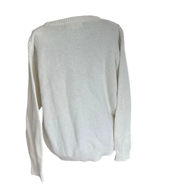 Vintage 90's Cottagecore Grandma cable knit‎ sweater embroidered floral Large - Image 4