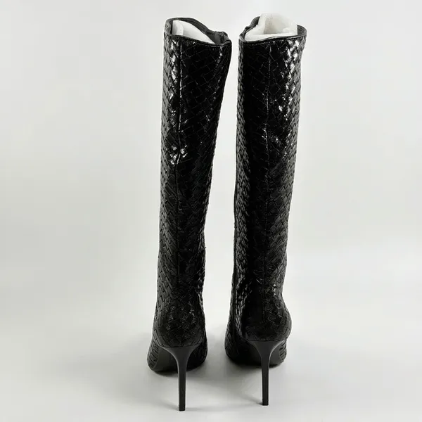 INC International Concepts Size-10M Black Woven High Stiletto Boots Pointed Toe - Image 6