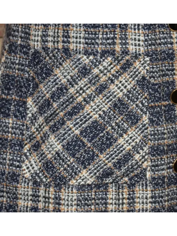 NWT Lulus Posh Arrival Blue Multi Plaid Tweed Mini Dress Size M Academia Preppy - Image 4