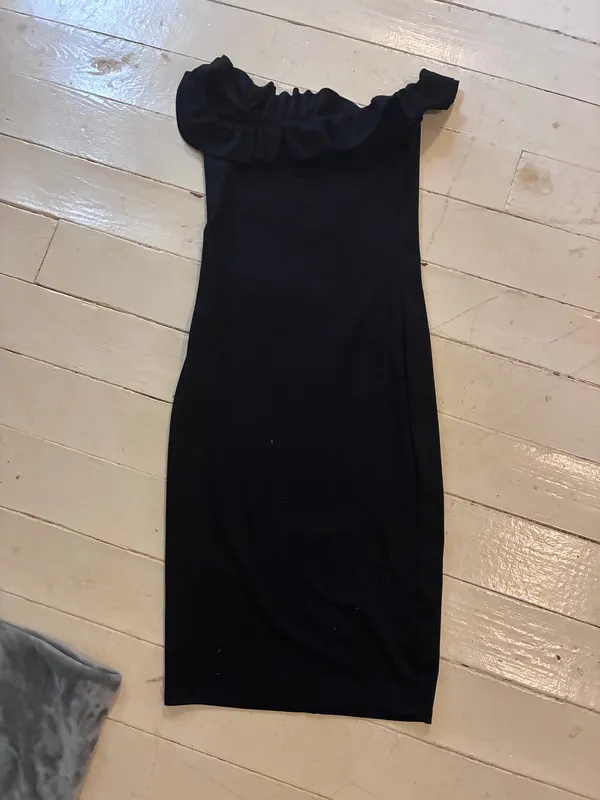 Zara Off Shoulder Ruffle Black Body Con Dress - Image 2