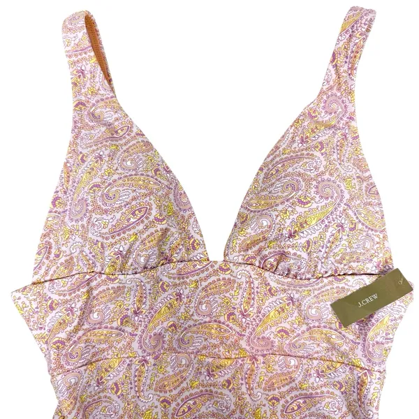 NWT J. Crew Eco Plunge One Piece‎ Swimsuit Beach Paisley Peach Size 12 - Image 5