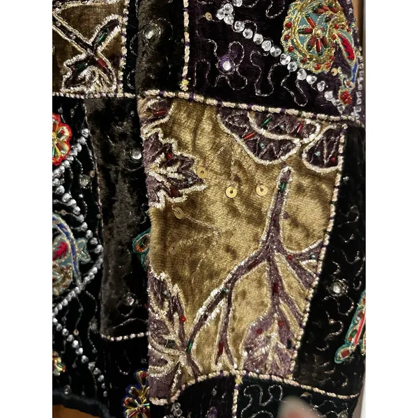 Vintage Velvet Patchwork Embroidered Jacket Black Size M - Image 6