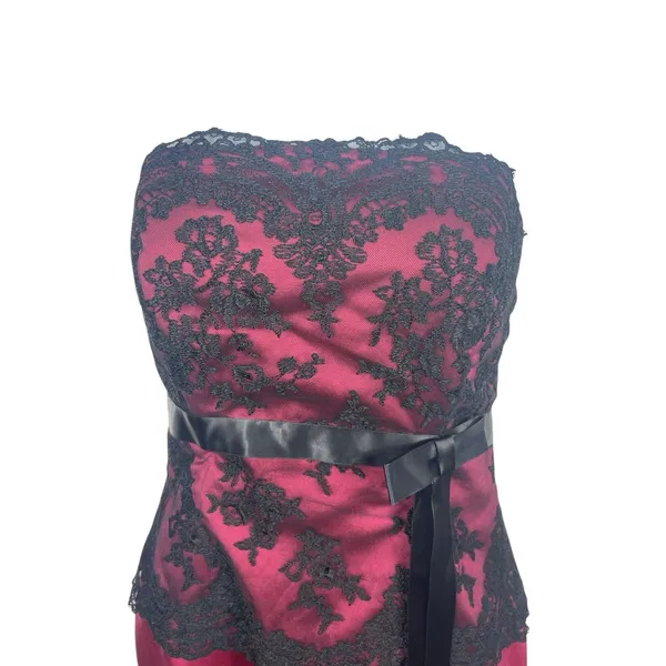 VTG Alexia Burgundy Black Lace Strapless Formal Maxi Dress 10 90s Whimsigoth Y2K - Image 16