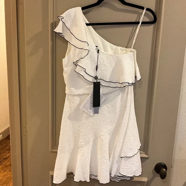 HALSTON HERITAGE Ruffled Asymmetric One-Shoulder Mini Dress White Size 4 NEW - Image 5