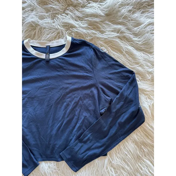 Skims Soft Lounge Ringer Long Sleeve Crop Top Navy Multi Size 2X - Image 5