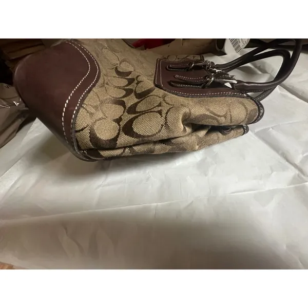 VTG Y2K Coach Signature C Canvas Leather Tote Bag Brown Tan 6366 - Image 12