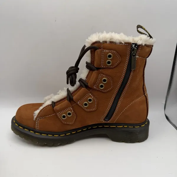 Women's 7 Dr. Martens 1460 Lace to Toe Fur Lined Buttersoft Nubuck Boots Brown‎ - Image 5