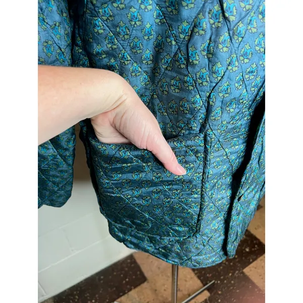 Jacket Quilted silk reversible bright green blue pink Size XL - Image 5