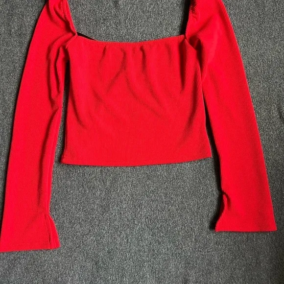 Red‎ Square Neck Long Sleeve Ribbed T-Shirt with Non-Slip Silicone Strip xs nwot - Image 3