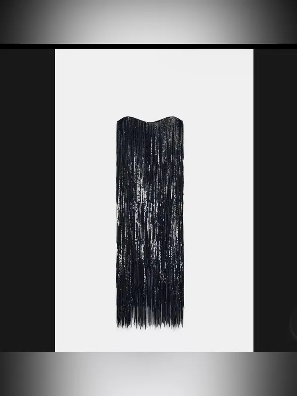 Zara‎ limited edition Strapless Black Fringe Sequin Evening Dress - Image 3