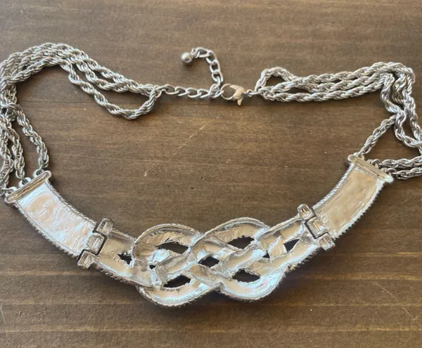 Weaved Knot Hinged Rope Chain Statement Necklace Silver - Image 4