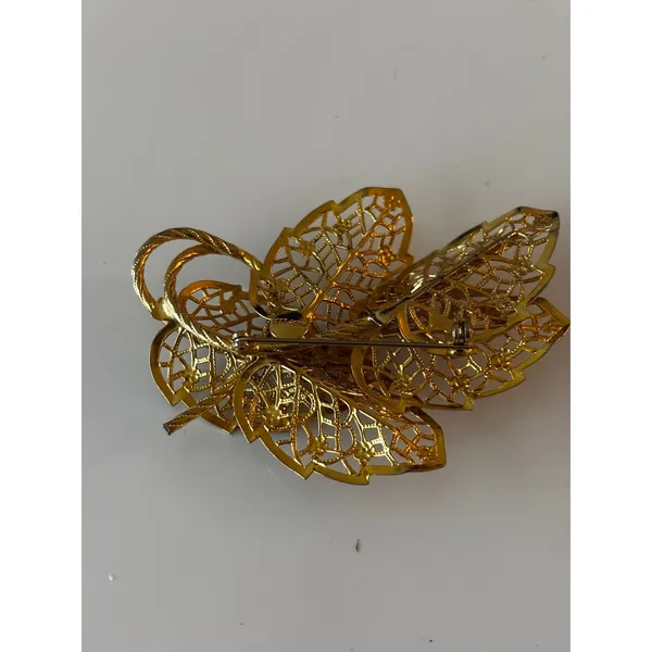 Judy Lee Brooch Women OS Gold Filigree Leaf Vintage Mid-Century‎ Pin - Image 3