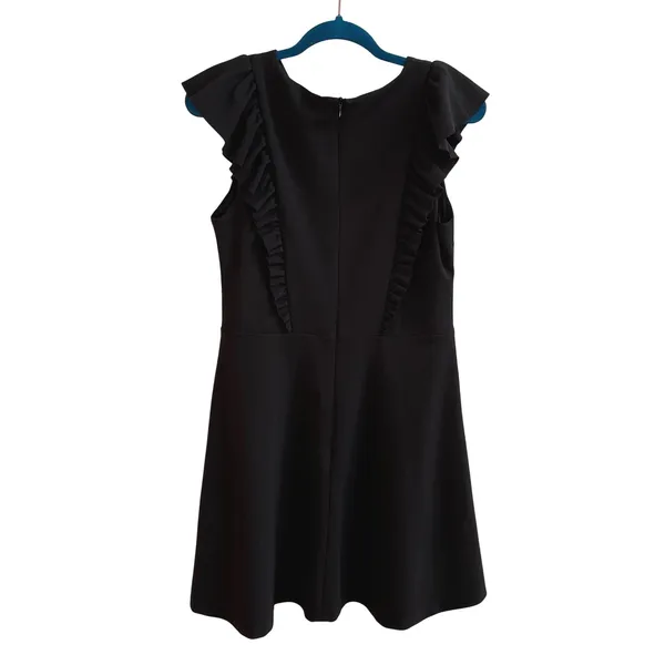 AQUA Ruffle Trim Fit and Flare Dress Womens Large Black Coquette Crepe‎ W0-6673 - Image 4