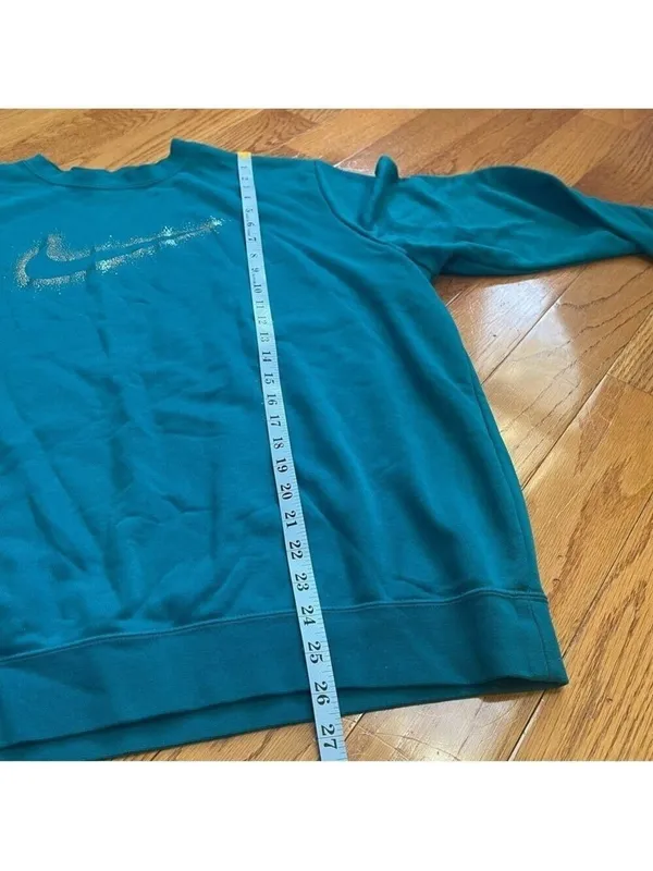 Nike Women’s Oversized Crewneck Sweatshirt XXL Blue Glitter Swoosh Fleece - Image 6