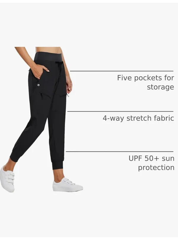 Baleaf Women's Lightweight Black Hiking Pants with 5 Zippered Pockets large - Image 4