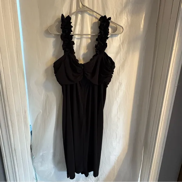 Maggy London Dress Cocktail Party‎ Career Black Dress Size 14 Zip Lined Ruffle - Image 3