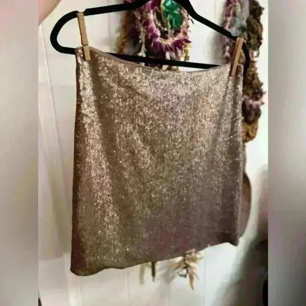BCBG $198 Maxazria BCBGMAXAZRIA Sequin Mini Gold Skirt Sparkly Micro‎ Metallic - Image 5