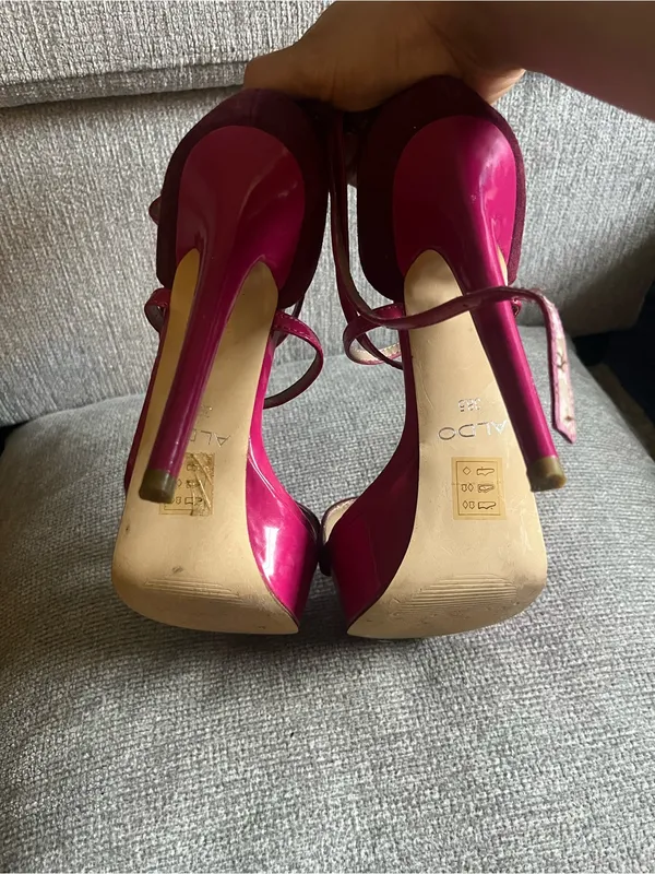 Aldo Burgundy Red Strappy Block Heel Sandals - Image 6