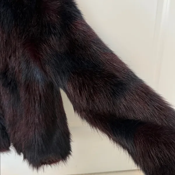 H&M Faux Fur Burgundy + Navy Toned Faux Leather Trim Coat - Image 6